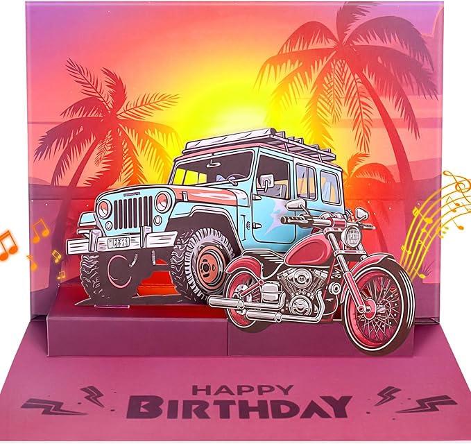 Birthday Cards, Pop-up Car LIGHTS & MUSIC Happy Birthday Card Birthday Gifts for Women Men Husband Wife Kids, Greeting Cards With Envelopes
