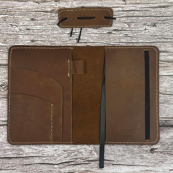 Thot Ra Leather Cover for Field Notes, Passport Cover, Leather Notebook Cover for 3.5" x 5.5" with Pen Holder, Only Cover (Vintage)
