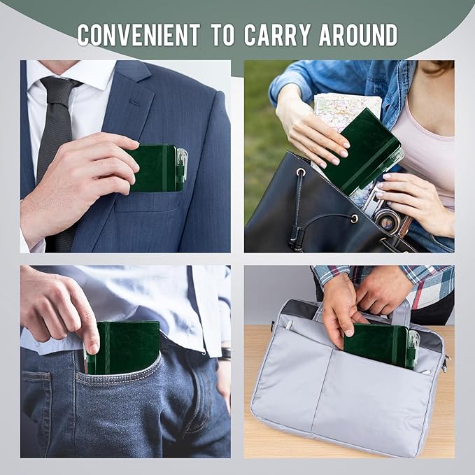 Small Notebook College Ruled, 3 Pack (Green) 3.7x5.7 in Pocket Notebook Journaling Notebooks Mini Hardcover Lined Note Pads with Pens for Work Business Travel and Office Supplies