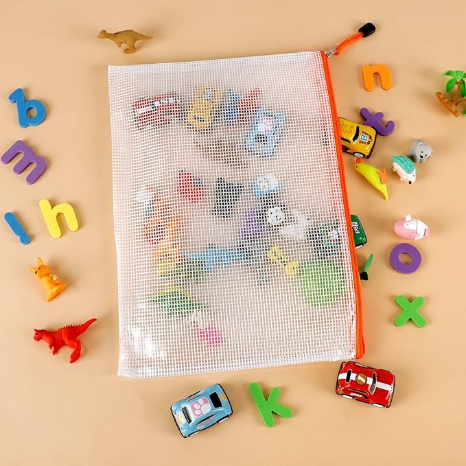 EOOUT 16pcs Mesh Zipper Pouch, Puzzles, Board Game Storage Bags for Organizing, Waterproof Zip File Bags, Letter Size, A4 Size, for School Office Supplies, Storage Bags, 8 Colors