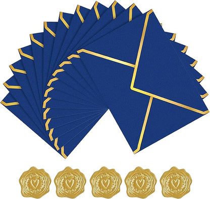 60 Pack Gold Envelopes 5x7 Royal Blue, 250G Pearled Cardstock A7 Envelopes for Invitations Business Mailing Envelope with Gold Foil Border, A6 4x6 Envelopes for Wedding Baby Shower Cards