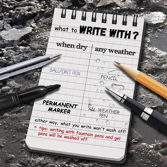 POPYOLA 1 Pack Waterproof Pocket Notebook, 3x5 Pocket Notepad, All Weather Mini Spiral Notepad, Write in the Rain Police Notepad with 100 Squared Pages for Outdoor Home Office School, Black