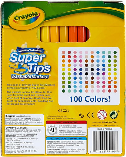 Crayola Super Tips Marker Set (100ct), Fine Point Washable Markers, Drawing Markers for Kids & Adults, Great for Thick & Thin Lines