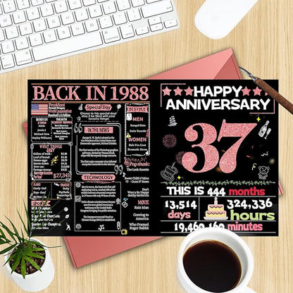 Joycard 37th Anniversary Card for Women, Wedding Card for Wife, Sweet Marriage Decorations Gifts for Couple, Perfect for Her on Anniversary Day, Back in 1988