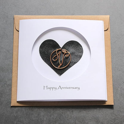 Personalized Initial Copper Card, Copper Initial, Anniversary Card for Her, Couple, Gift for Her (V)