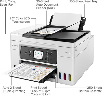 Canon Megatank GX4020 All-in-One Wireless Supertank Printer with Print, Copy, Scan and Fax | Auto Document Feeder | Mobile Printing | 2.7" LCD Touch Screen