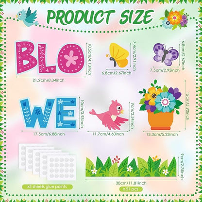 Kosiz Spring Flowerpot Bulletin Board Decorations Set We are Blooming in Spring Classroom Decorations Colorful Flower Paper Cutouts with Green Leaf Borders for School Wall Chalkboard Door Party