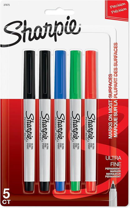 Sharpie 37675PP Permanent Markers, Ultra Fine Point, Assorted Colors, 5 Count