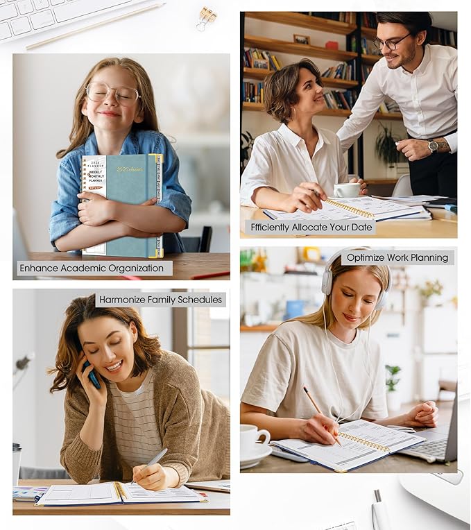 2026 Planner, Weekly and Monthly Calendar Planner from January 2026 - December 2026, 8.5" x 11" Hardcover Leather Hourly Appointment Book with Tabs, Spiral Daily Planners for College School Work Home,Blue