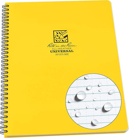 Rite In The Rain Weatherproof Side Spiral Notebook, Yellow Cover, Universal Page Pattern (No. 373-MX), 11 x 8.75 x 0.5