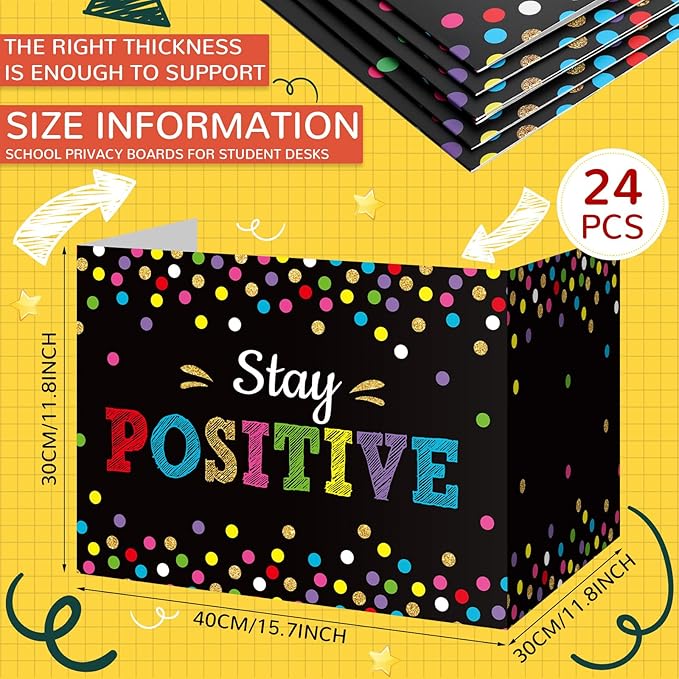 Honoson 24 Pcs Bulk Inspirational Privacy Folders for Students Cardboard Test Privacy Boards Motivational Words Desk Dividers Shield for Classroom School Study Supplies, 6 Styles(Motivational)