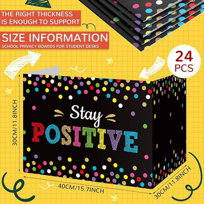 Honoson 24 Pcs Bulk Inspirational Privacy Folders for Students Cardboard Test Privacy Boards Motivational Words Desk Dividers Shield for Classroom School Study Supplies, 6 Styles(Motivational)
