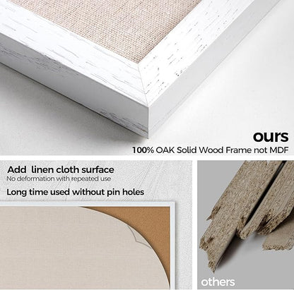 Fun Memories Cork Board Bulletin Board for Office, 24" x 36" Oak Wooden Framed Corkboard, Wall Mounted Notice Pin Board for School Home & Office, White