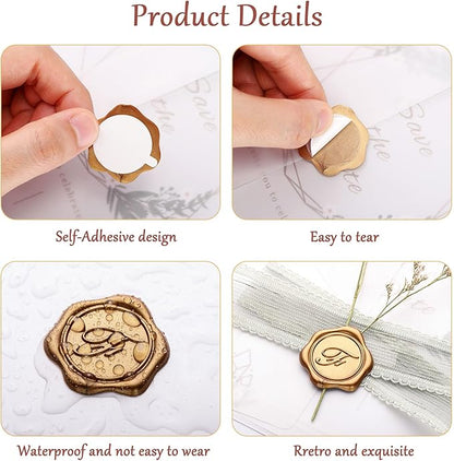 Yoption Initial F Wax Seal Stickers, 50 Pack Antique Gold Letter Self Adhesive Envelope Seal Stickers for Wedding Party Birthday Christmas (F)