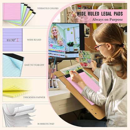 8.5 x 11 Legal Pads, Colored Legal Pads, Wide Ruled, 24 Pack Note Pads 8.5 x 11, Multicolor Perforated Note Pads with Sturdy White Back, Writing Pad,30 Sheets Per Notepad for School, Home, Office