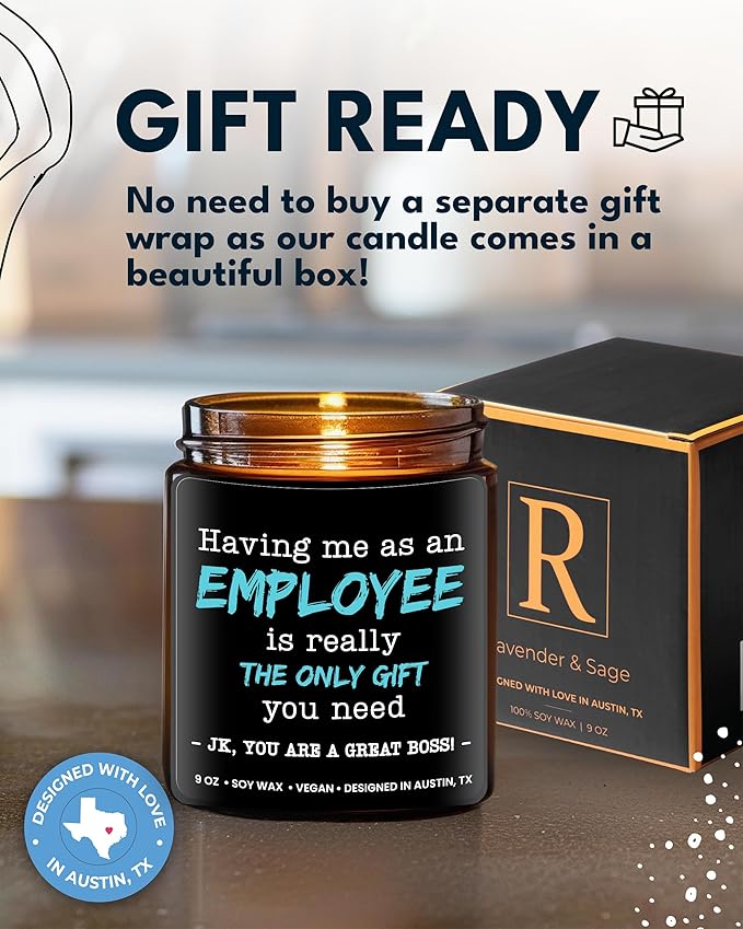 Funny Boss Candle, Boss Gifts for Men, Best Boss Gifts for Men, National Boss Day Gifts for Men, Gag Gift for Boss, Having Me as an Employee is The Only Gift You Need, Birthday, Christmas, Gift-Ready