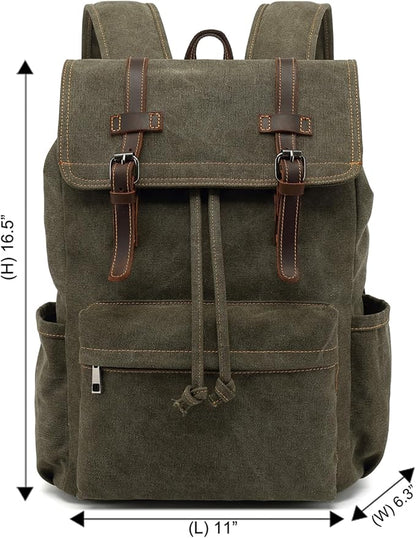 HuaChen Vintage Canvas Backpack, Mens Travel Rucksack for Laptop Hiking Bag (M83_Green)