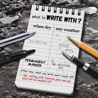 POPYOLA 4 Pack Waterproof Pocket Notebook, 3x5 Pocket Notepad, All Weather Mini Spiral Notepad, Write in the Rain Police Notepad with 100 Squared Pages for Outdoor Home Office School