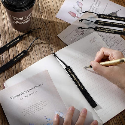 Roowest 20 Pcs Motivational Leather Bookmarks Inspirational Leather Page Markers Book Marks for Book Lovers Black Bookmark for Reading Readers Bookworm Book Lovers Writers Women Men Gift Party Favor