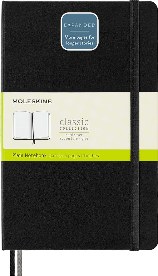 Moleskine Classic Expanded Notebook, Hard Cover, Large (5" x 8.25") Plain/Blank, Black, 400 Pages