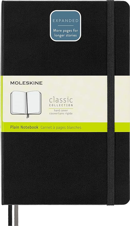 Moleskine Classic Expanded Notebook, Hard Cover, Large (5" x 8.25") Plain/Blank, Black, 400 Pages