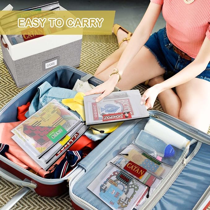 Board Game Storage, Board Game Organizer with 12pcs Zipper Bags and Writable Stickers, Board Game Organizers Storage with Lid for Office Supplies, Puzzles, Video Game, Craft Product,2-Pack