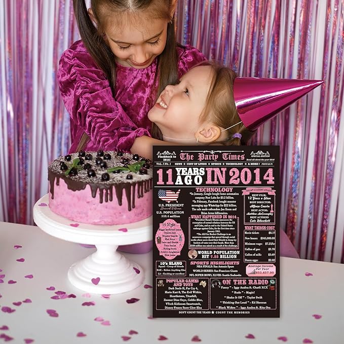 11 Year Old Girl Birthday Gifts, 11th Birthday Decorations for Girls, 11th Birthday Card, Celebration Ideas, Big Size, Rose Pink Gold