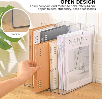 Vertical File Holder, PET Desk Organizer, Multi-purpose Plastic Document Storage Bins for Magazines, Binders, Notebooks, Envelopes, 2 Pack