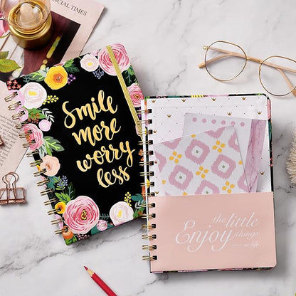 Frasukis Ruled Journal/Notebook- Lined Journal, 8.5" X 6.4", Ruled Spiral Notebook/Journal, Banded with Waterproof Hardcover, Journal for Women, Exquisite Inner Pocket for School, Office & Home