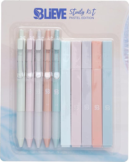 BLIEVE - Aesthetic Highlighters and Gel Pens With Soft Ink And Tip, Bible Highlighters and Pens No Bleed, Dry Fast Easy to Hold, for Bible Journaling Planner School Supplies (Pastel)