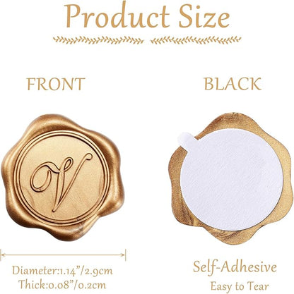 Yoption Initial Alphabet V Adhesive Wax Seal Stickers, 100 Pack Letter Wax Seal Stickers Antique Gold Self Adhesive Envelope Seals for Wedding Party Birthday Christmas (V)