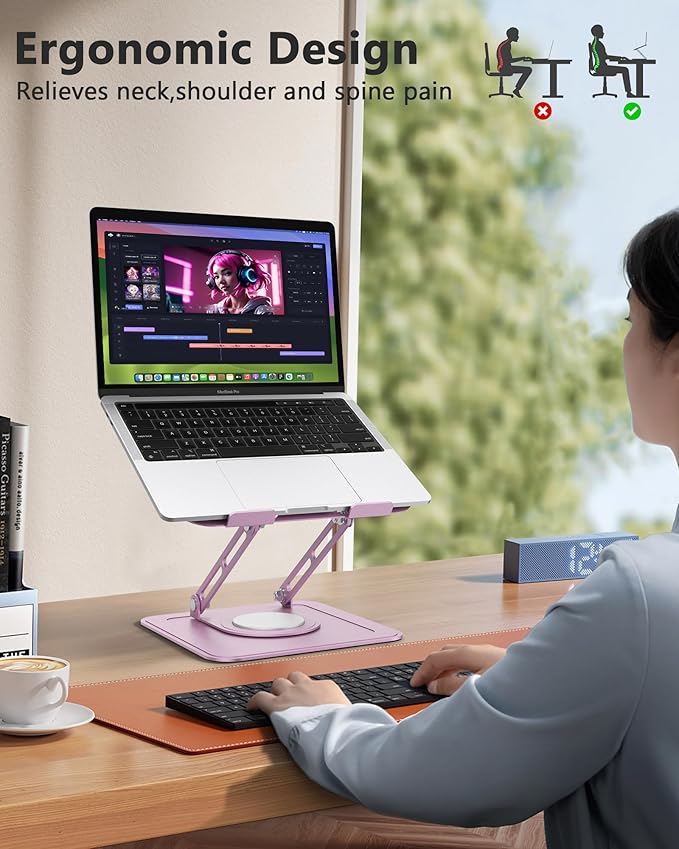 Laptop Srand for Desk,Laptop Riser for Desk, Adjustable Laptop Stand for Desk, Laptop Stand, Protable laptop stand Adjustable Height, Desk Laptop Stands,Stand for laptop on desk,Fits MacBook,Pink