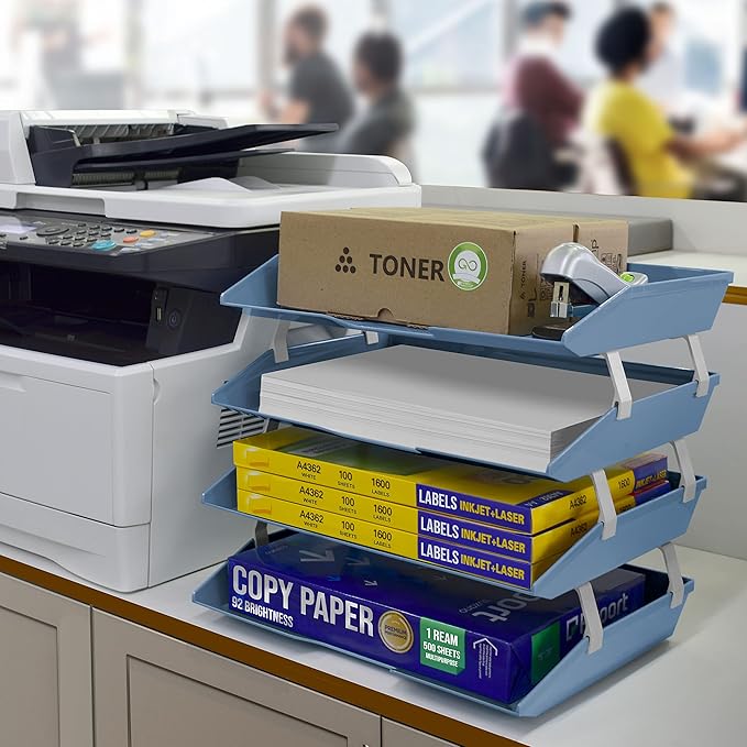 Acrimet 4 Tier Side Load Letter Tray Facility, Desktop File Organizer, A4 Letter Size Paper Organizer, Minimalist Storage Solution Paper Tray for Office, Home, Classroom (Plastic, Solid Blue Color)