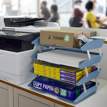 Acrimet 4 Tier Side Load Letter Tray Facility, Desktop File Organizer, A4 Letter Size Paper Organizer, Minimalist Storage Solution Paper Tray for Office, Home, Classroom (Plastic, Solid Blue Color)