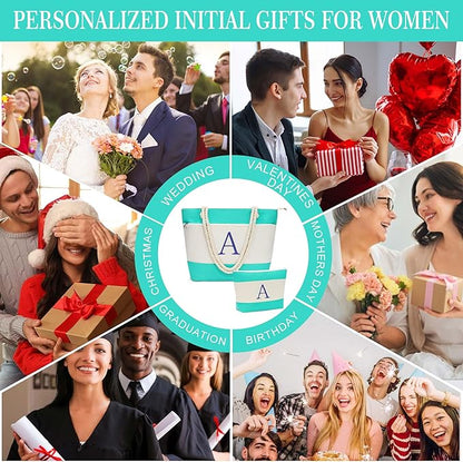 YOOLIFE Christmas Gifts for Women - Initial Canvas Tote Bag & Makeup Bag, Birthday Gifts for Women Mom Teacher Friend Sister