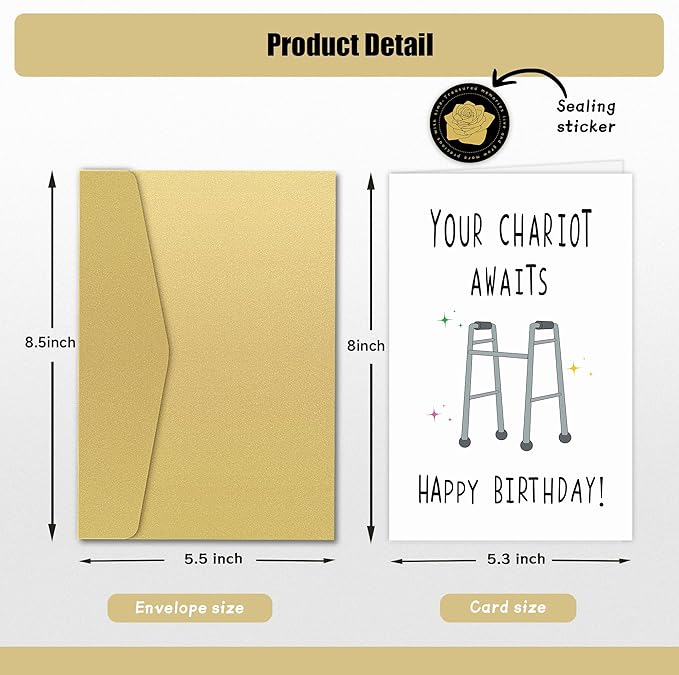 Funny Birthday Cards for Dad Mom Grandpa Grandma, Witty Birthday Card for Friends or Colleagues, Your Chariot Awaits Birthday Card