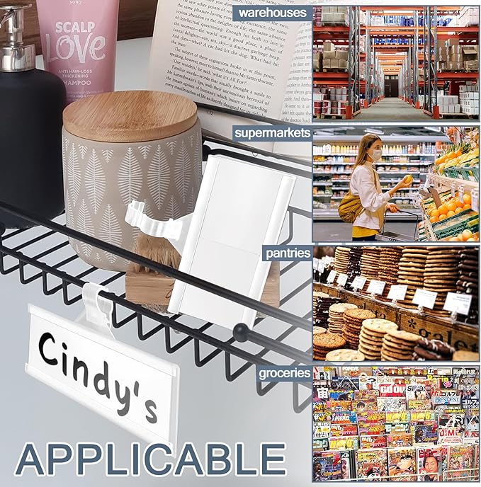 100 Pieces Plastic Wire Shelf Label Holders, Reusable Price Label Holder with locks, Label Display Holder for Retail Supermarket Department Store(3'' x 1.4'')