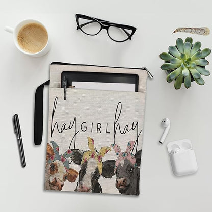 Cow Lover Gifts Book Sleeve,Hay Girl Hay Farm Cow Book Sleeve Book Covers Book Protector Pouch with Zipper,Book Sleeve Gifts for Book Lovers Readers,Book Cover for Paperback 9.4x12.1 Inch