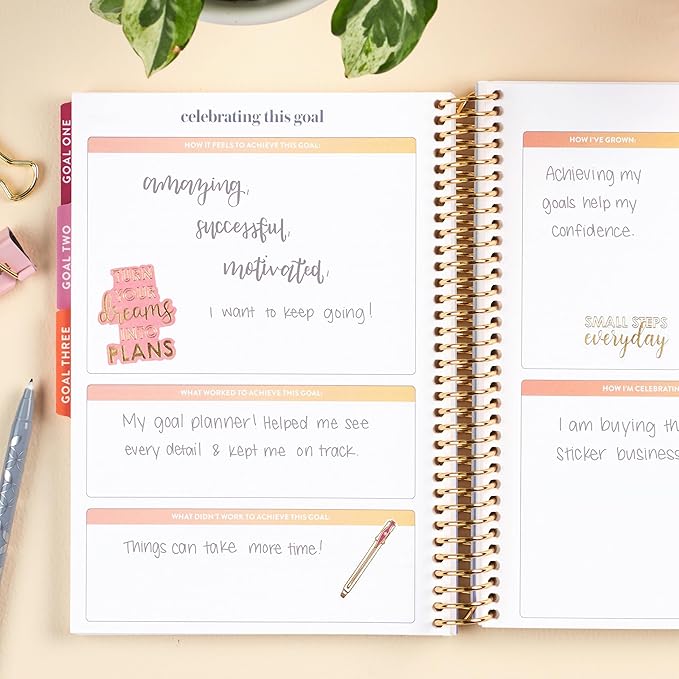 Erin Condren A5 Spiral Bound Goal Setting Planner – Metallic Abstract Circles - 4 Tabs with 160 Pages for Goal and Action Planning Inc. Steps, Weekly Check-in, Celebration Pages & More