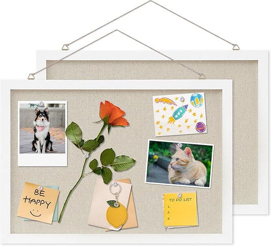 Cork Board with Linen White 2Pack,Bulletin Board 17"x12" Hanging Corkboards for Office Home School Message Board or Vision Board Decoration.