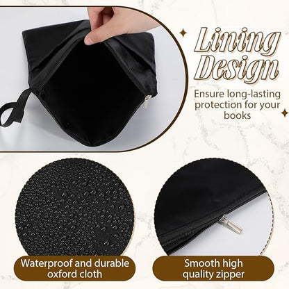 Aliceset 3 Pcs Book Lovers Gifts Book Sleeves with Zipper 11.8 x 9 inch Travel Book Covers Protector Pouch Bag with Pocket Handle Strap for Hardcover Paperback Washable(Black, Beige, Blue)