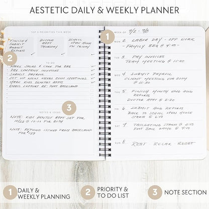 Beautiful Daily and Weekly Planner - To Do List Notebook to Easily Organize Your Agendas And Boost Productivity in School Or At Work - Stylish College or Office Supplies For Women