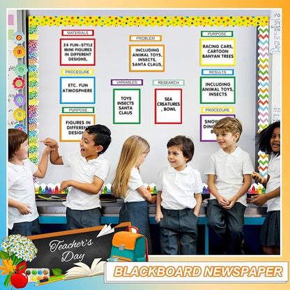 90 Pcs Science Fair Board Supplies 60 Trim Scalloped Bulletin Board Borders 24 Presentation Board Subtitles 6 Science Fair Titles for Classroom Display Boards (Rainbow)