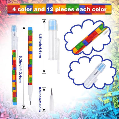 Kolewo4ever 48pcs HB Building Block Pencils Translucent Pencil Multicolor Non Sharpening Pencils Pop Up Plastic Pencils for Exams, School, Office, Sketching Learning Activities