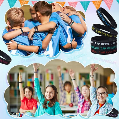 100 Pieces Students Inspirational Silicone Wristbands Motivational Quotes Rubber Bracelets for Kids Students Back to School Gifts (Black)