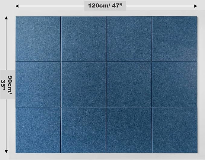 Large Cork Board Alternative - 47"x35" 12 Pack Felt Wall Tiles with Safe Removable Adhesive Tabs, Cork Boards for Walls Pin Board Tack Board Cork Board 48 x 36 for Home Office - Ocean Blue
