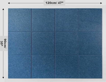 Large Cork Board Alternative - 47"x35" 12 Pack Felt Wall Tiles with Safe Removable Adhesive Tabs, Cork Boards for Walls Pin Board Tack Board Cork Board 48 x 36 for Home Office - Ocean Blue