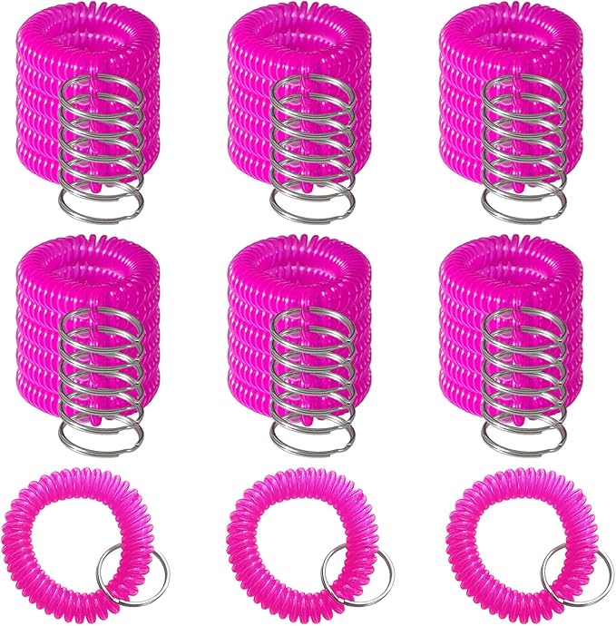 Pack of 36 Colorful Spring Spiral Wrist Coil Key Chain, Wristband Key Ring (Rose Red)