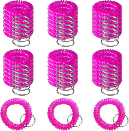 Pack of 36 Colorful Spring Spiral Wrist Coil Key Chain, Wristband Key Ring (Rose Red)
