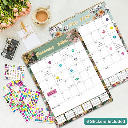 Gannyfer 2025 Wall Calendar, Large Wall Calendar Jul 2024-Dec 2025, 18 Months 17"x22" Yearly Calendar with Plastic Cover, Thick Paper, Monthly Planner Hanging Calendars for Home School, or Office - State Floral (6 Funny Stickers)